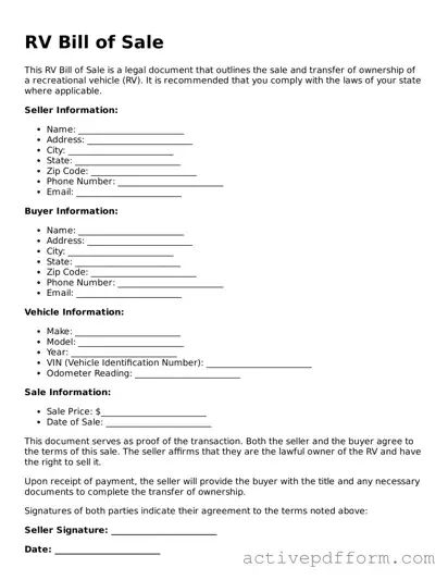 Blank RV Bill of Sale Document