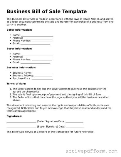 Blank Business Bill of Sale Document