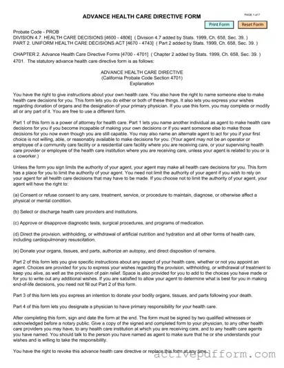Free California Advanced Health Care Directive Template