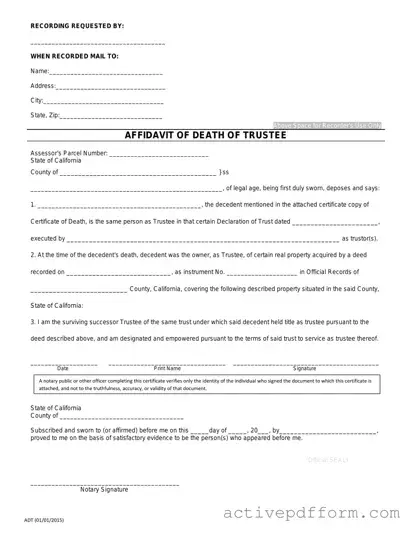Free California Affidavit of Death of a Trustee Template