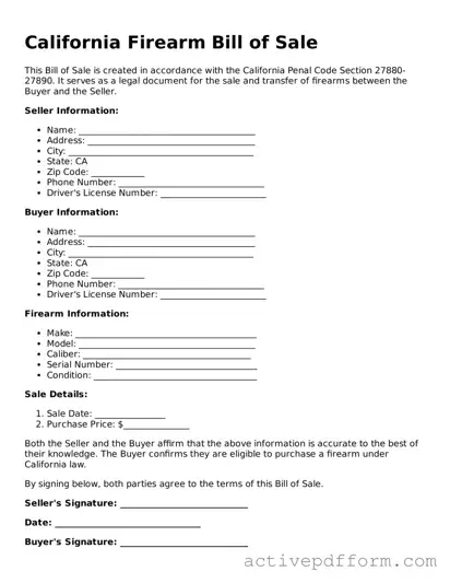 Blank California Firearm Bill of Sale Document