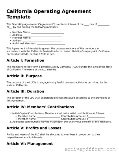 Blank California Operating Agreement Document