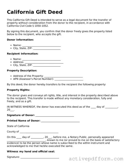 Blank California Gift Deed Document