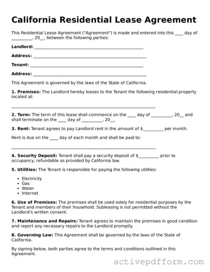 Blank California Residential Lease Agreement Document