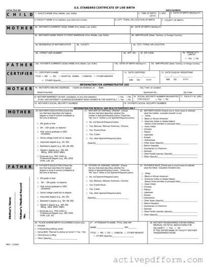 Free CDC U.S. Standard Certificate of Live Birth Template