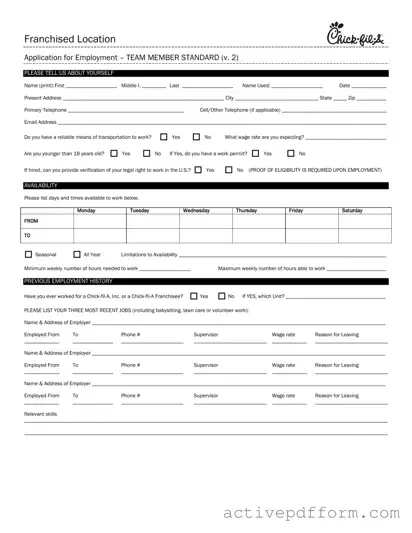 Free Chick Fil A Job Application Template