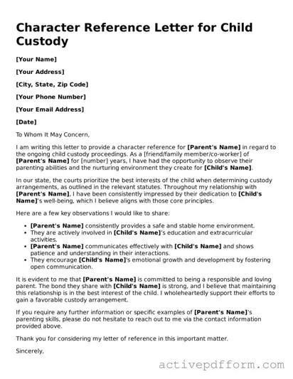 Blank Character Reference Letter for Child Custody Document