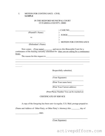 Free Motion For Continuance Template