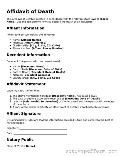 Blank Affidavit of Death Document