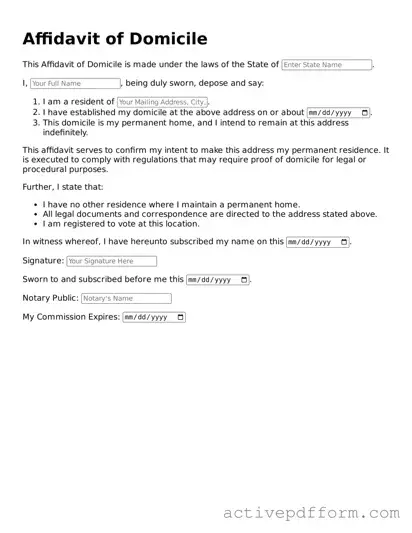 Blank Affidavit of Domicile Document