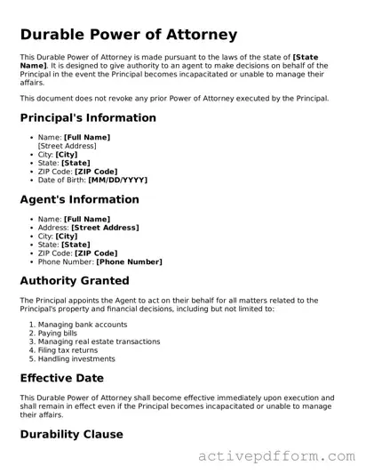 Blank Durable Power of Attorney Document