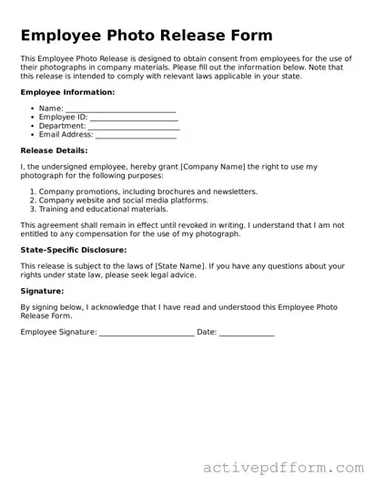 Blank Employee Photo Release Document