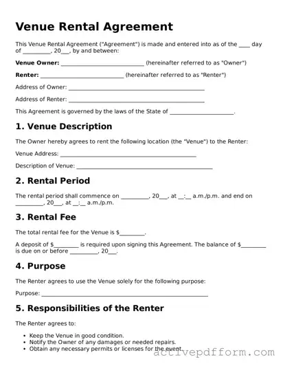 Blank Venue Rental Agreement Document