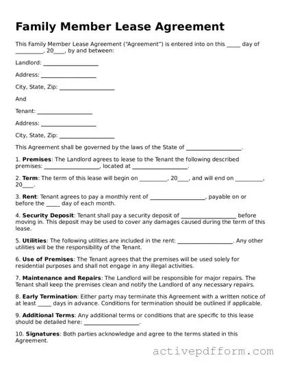 Blank Family Member Lease Agreement Document