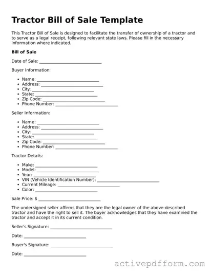 Blank Tractor Bill of Sale Document