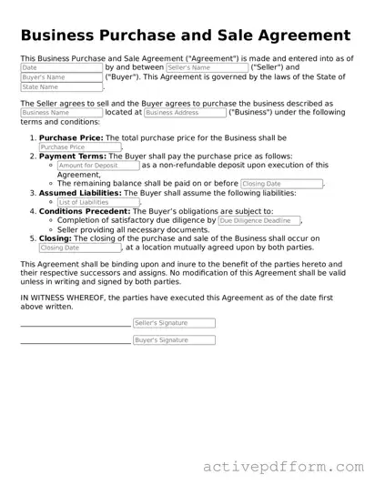 Blank Business Purchase and Sale Agreement Document