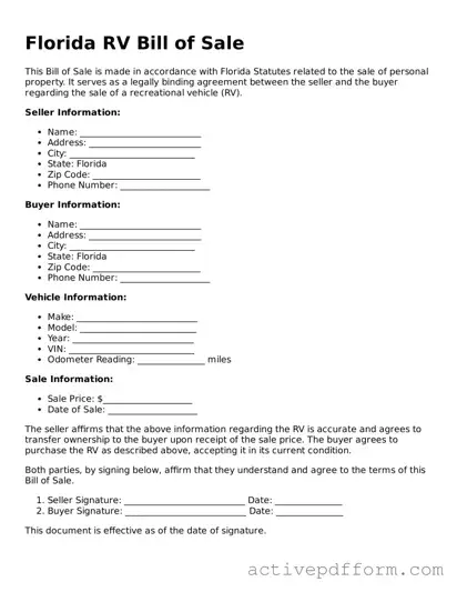 Blank Florida RV Bill of Sale Document