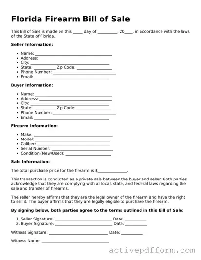 Blank Florida Firearm Bill of Sale Document