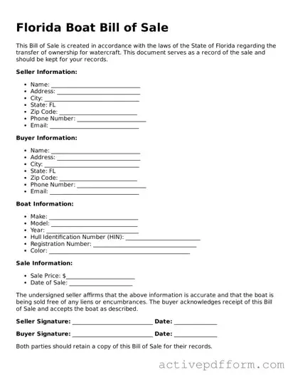 Blank Florida Boat Bill of Sale Document