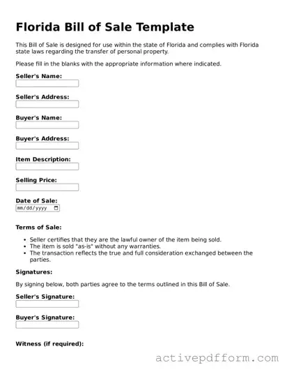 Blank Florida Bill of Sale Document