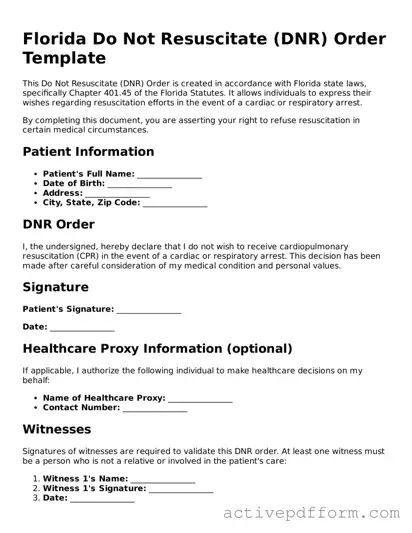 Blank Florida Do Not Resuscitate Order Document