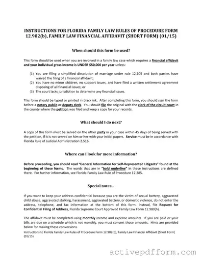 Free Florida Financial Affidavit Short 12.902(b) Template