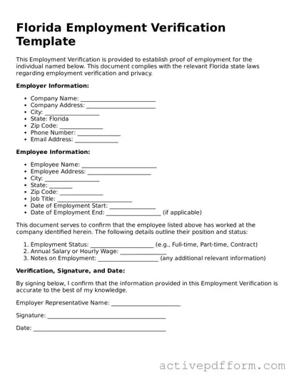 Blank Florida Employment Verification Document