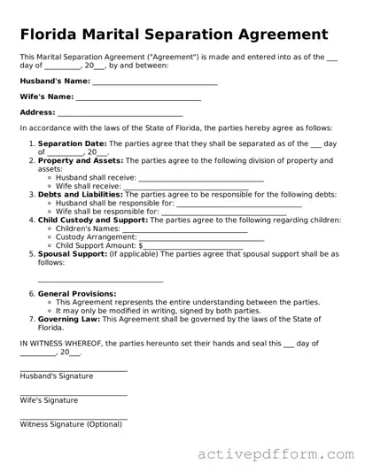 Blank Florida Marital Separation Agreement Document