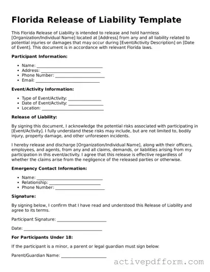 Blank Florida Release of Liability Document