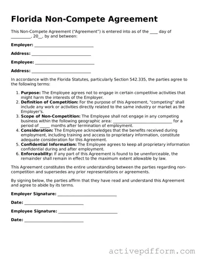 Blank Florida Non-compete Agreement Document