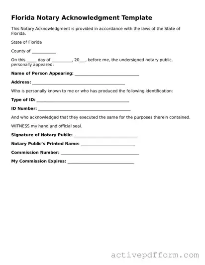 Blank Florida Notary Acknowledgement Document