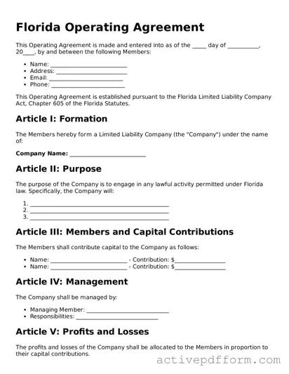 Blank Florida Operating Agreement Document