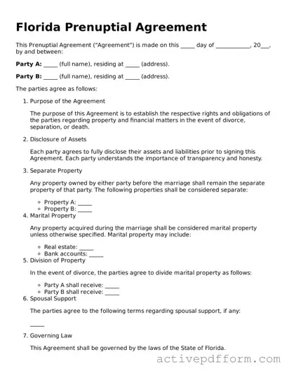 Blank Florida Prenuptial Agreement Document
