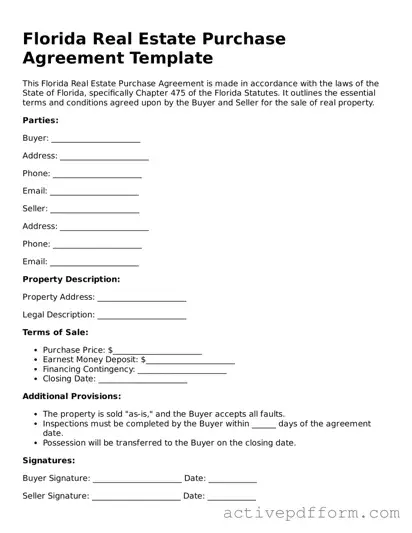 Blank Florida Real Estate Purchase Agreement Document