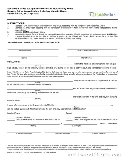 Free Florida Realtors Residential Lease Template