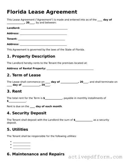 Blank Florida Lease Agreement Document