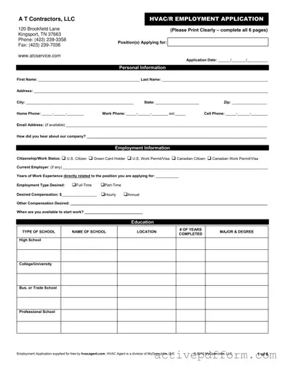 Free Hvac Job Application Template