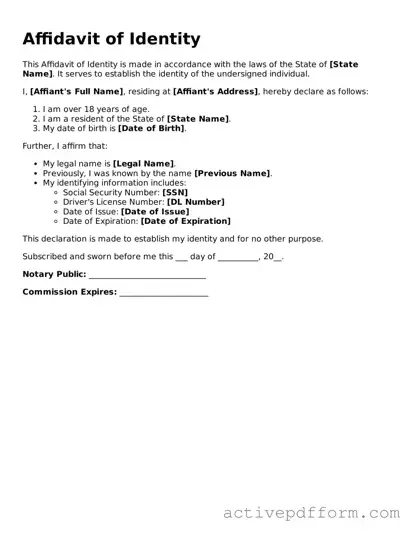 Blank Affidavit of Identity Document