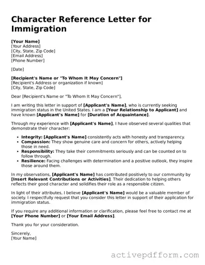 Blank Character Reference Letter for Immigration Document