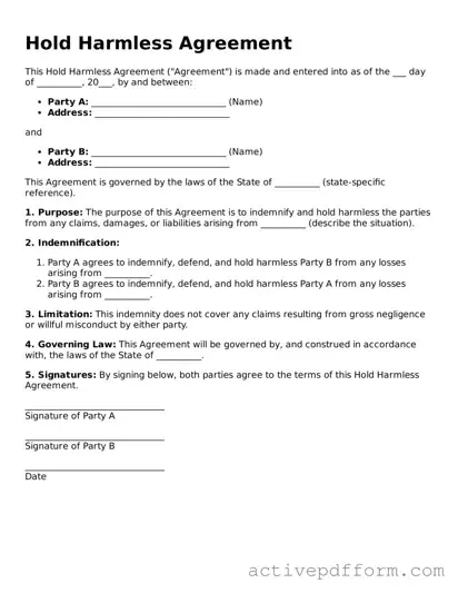 Blank Hold Harmless Agreement Document