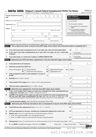 Free IRS 940 Template