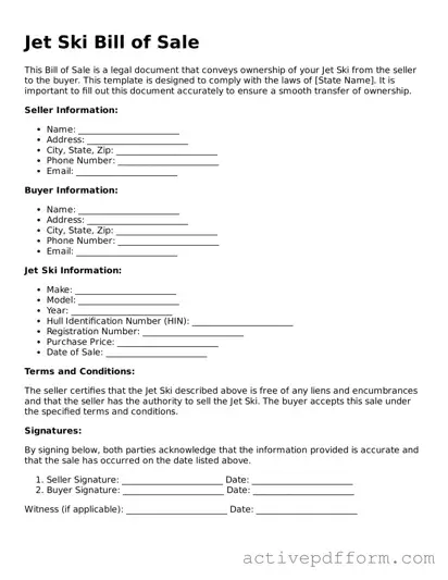 Blank Jet Ski Bill of Sale Document