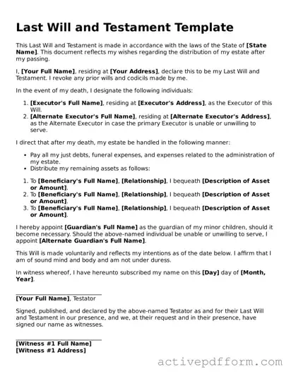 Blank Last Will and Testament Document