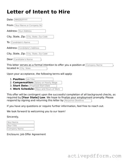 Blank Letter of Intent to Hire Document