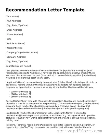 Blank Recommendation Letter Document