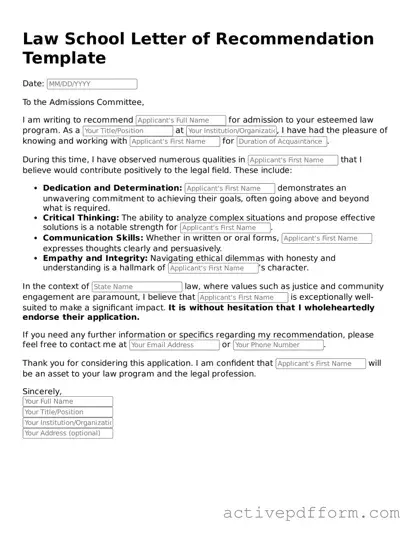 Blank Law School Letter of Recommendation Document