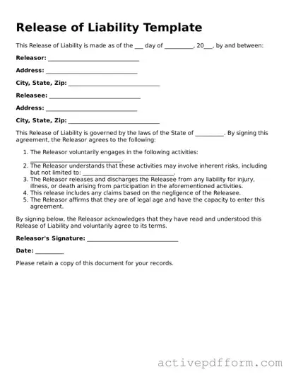 Blank Release of Liability Document