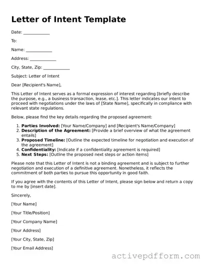 Blank Letter of Intent Document