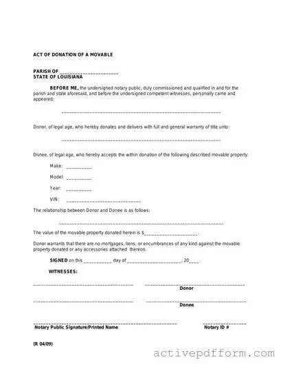 Free Louisiana act of donation Template