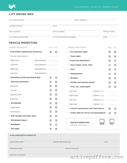 Free Lyft Inspection Template